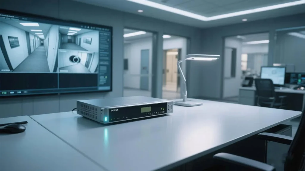 Ruang kontrol cctv dengan DVR dan support NVR 24 jam.